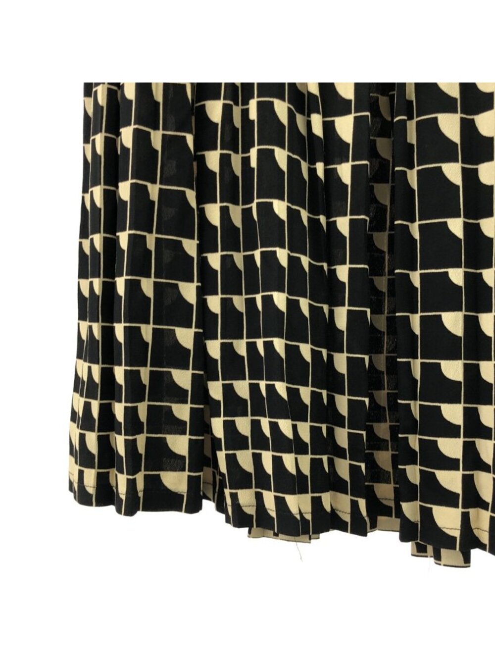 Celine Rayon All Over Pattern Pleated Skirt 36 Black Beige - Picture 3 of 8